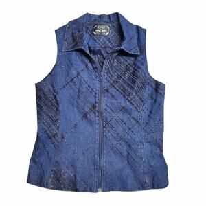 Y2k Denim Sparkly Vest Zip Up Vintage Mesmerize Kamikam - Medium